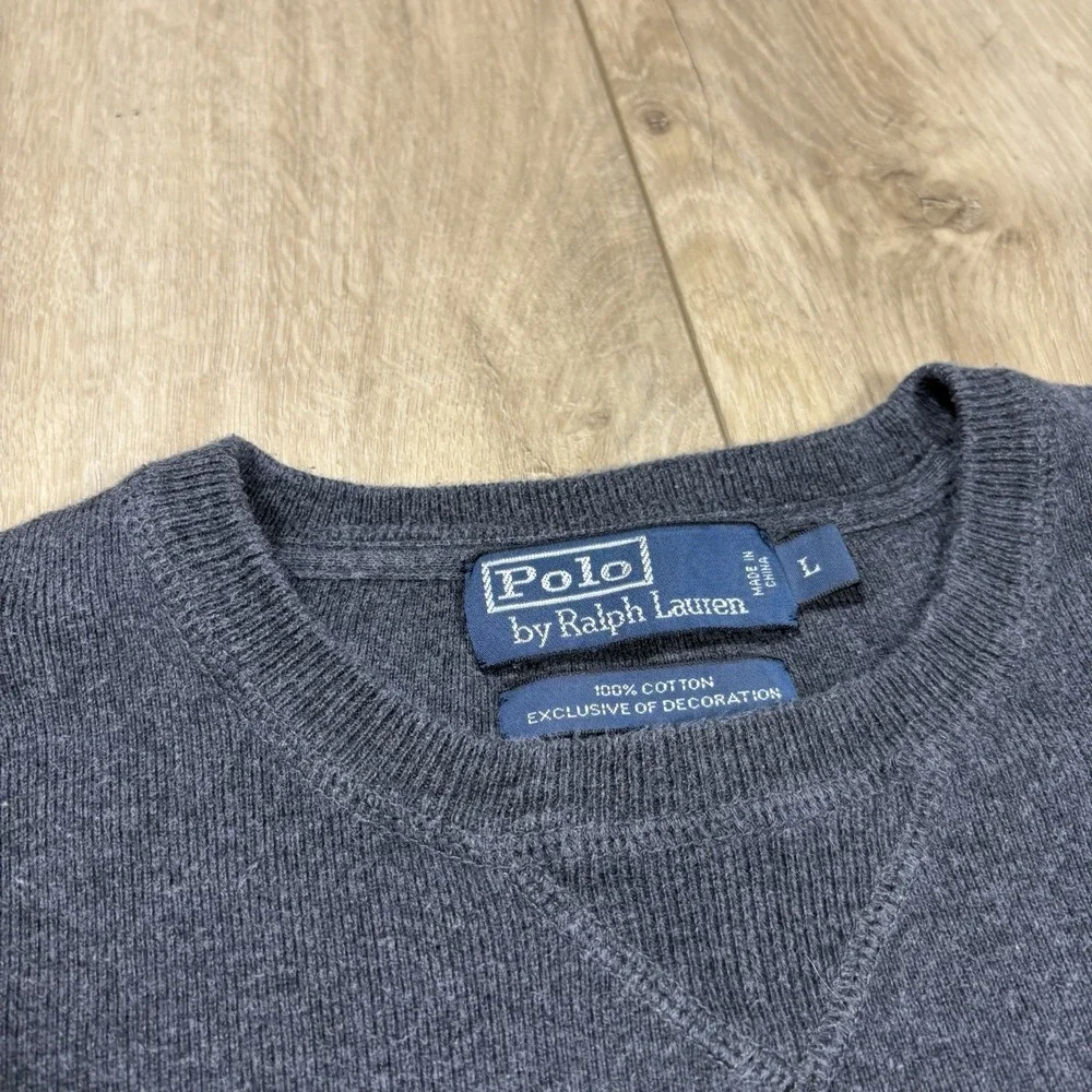 Vintage Polo Ralph Lauren Crewneck Sweater Mens Large Gray Green‎ Pullover